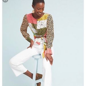 Anthropologie leopard patchwork blouse. Size XS.